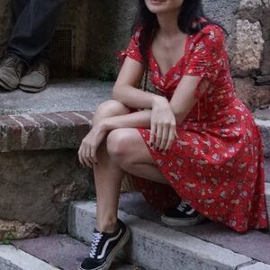 Miss Selfridge Red Floral Mini Dress with Sweetheart neckline